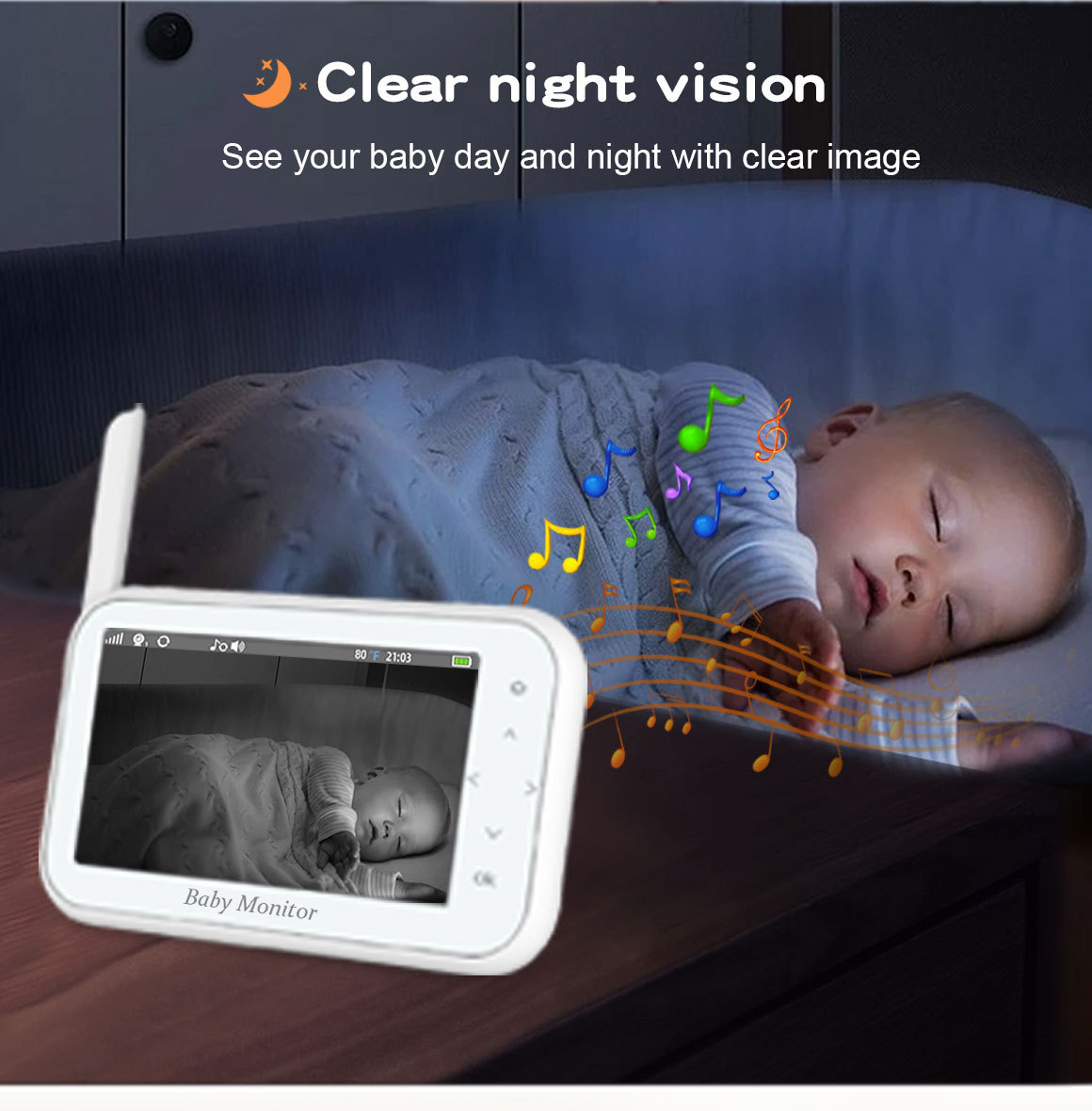 Wireless Baby Monitor - 720P Wireless PTZ Baby Monitor Temperature